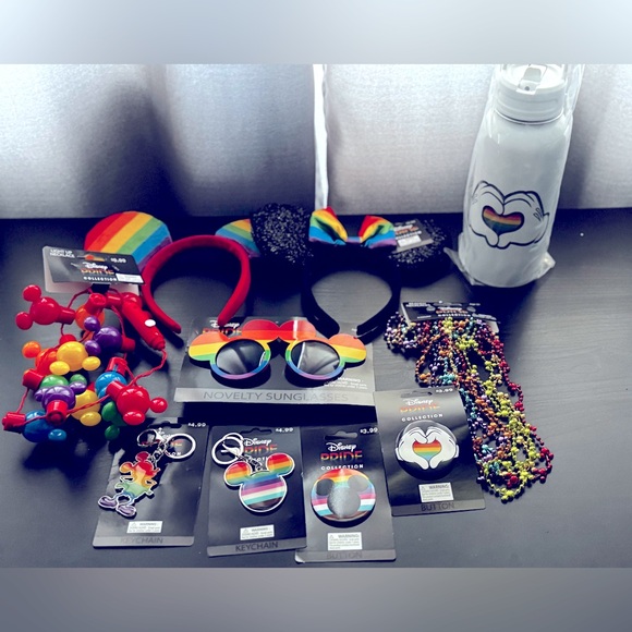 Disney Pride Collection Bundle: Ears, Pins, Key Chains, Necklace,Glasses, Wtr - Picture 1 of 6